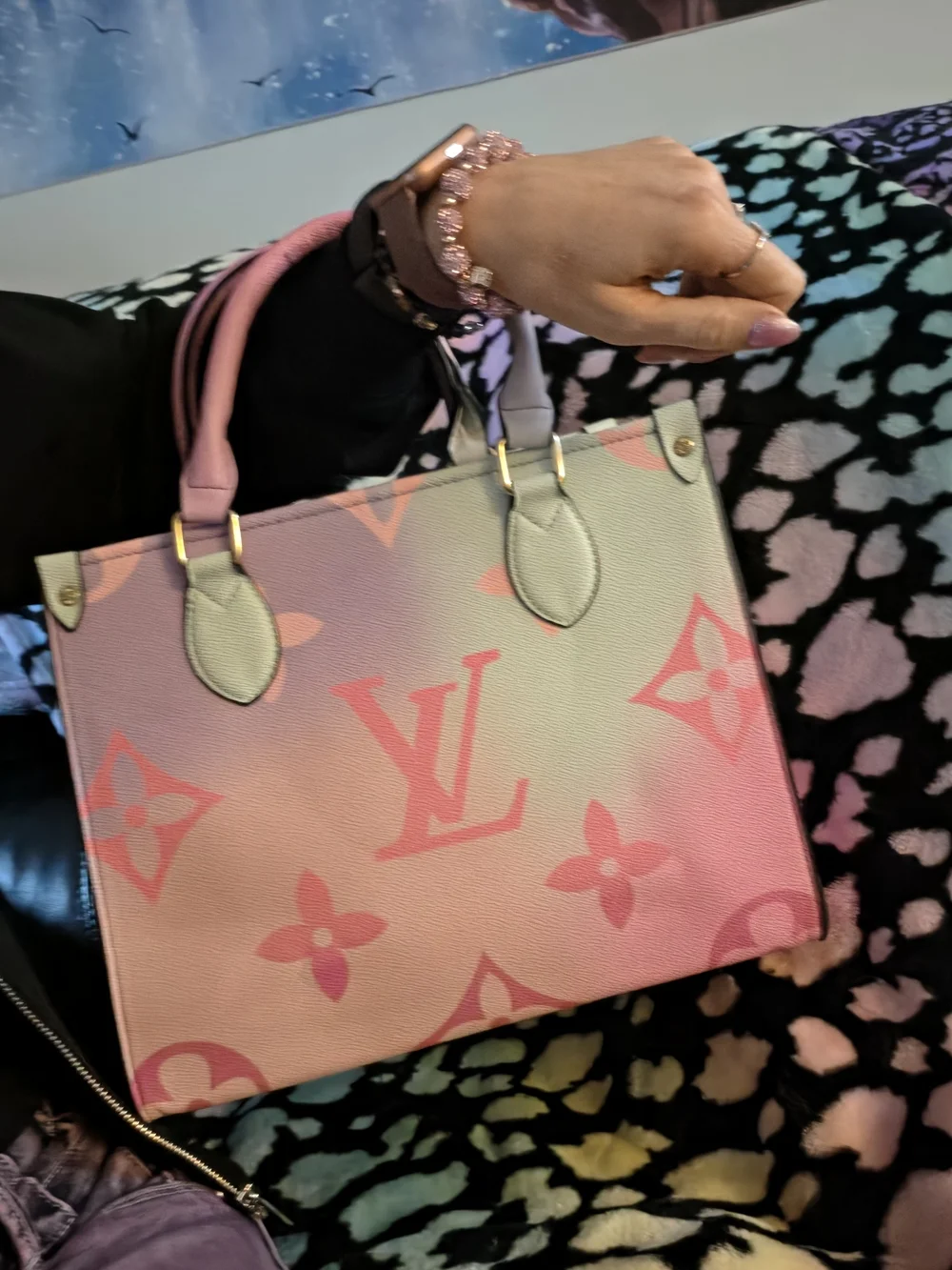 L V Pink Gradient Monogram Tote Shoulder Bag Designer